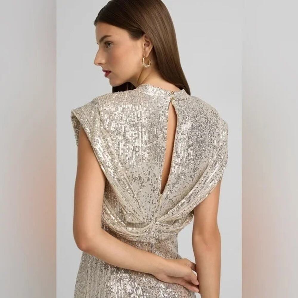 St. John Collection Sequin Embroidered Drape Back Gown In Gold Sz 10 NWOT